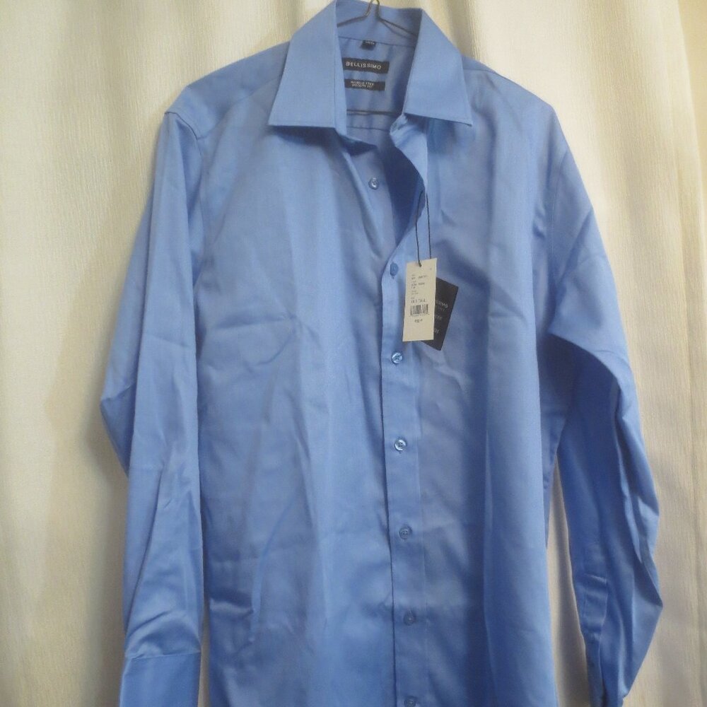 NWT Bellissimo Sateen Light Blue Men's Dress Shirt - Size 16T.